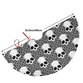 SXKKoin 35.5" Traditional Holiday Christmas Tree Skirt with Black and White Skulls Design