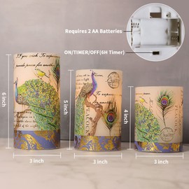 FLAVCHARM Flameless Candles Peacock Decor Battery Operated Candles with Remote Flickering Candles Pillar Real Wax LED Candle Vintage Home Decor Candles for Spring, Wedding Decor, Mothers Day Gifts