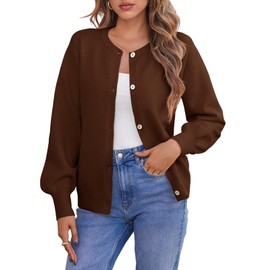Saodimallsu Womens Button Down Cardigan Sweaters Crew Neck Long Sleeve Open Front Loose Fall Soft Knit Sweater Coats Coffee