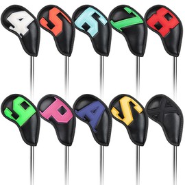 Golf Iron Club Head Cover 10pcs/set 4-9,P,A,S,X Magictape Colorful Big Numbers Black PU Leather