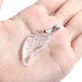 JSDDE Gemstone Charm Pendant, Reiki Healing Stone, Carved Wings, Angel Wings Pendant Necklace, Lucky Charm Pendant, Stainless Steel