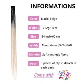 Dsoar Thin Dreadlock Extensions Clip In Dreads Handmade Dreads 3 Pieces Crochet Loc Extensions 24 Inches / 60 cm