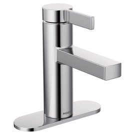 Moen Beric Chrome Modern One-Handle Single Hole Bathroom Faucet with Drain Assembly and Optional Deckplate for your Bath Sink, 84774