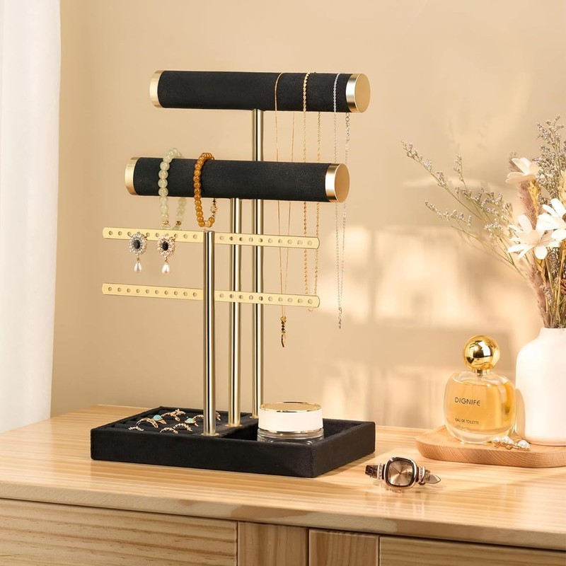 IZOGTQY jewelry holder organizer stand with Velvet Ring display for