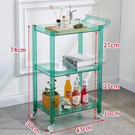 Acrylic Utility Rolling Cart,3-Tier Acrylic Bar Cart with Pulling Handle & 4 Wheels for Kitchen Living Room Dining Laundry,Clear Multifunction Small Spaces Rolling Serving (Size:29.13'' H,Color:Green)