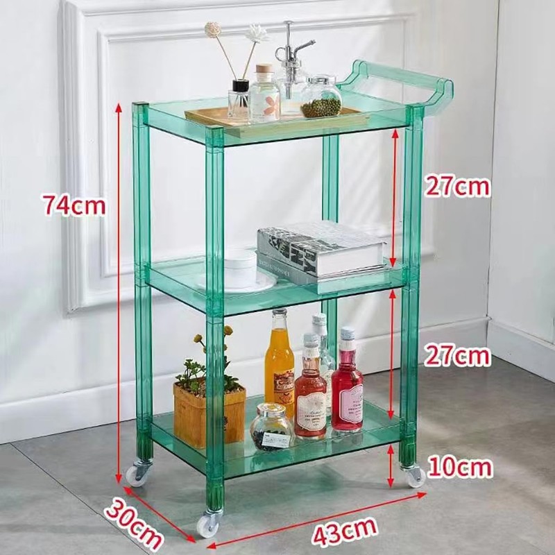 Acrylic Utility Rolling Cart,3-Tier Acrylic Bar Cart with Pulling Handle