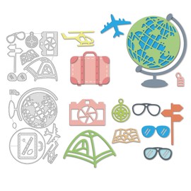 GLOBLELAND Travel Theme Cutting Dies Metal Cutting Stencils Globe, Suitcase, Plane, Tent and Card Cutting Dies for Card Making and DIY Scrapbooking Decor
