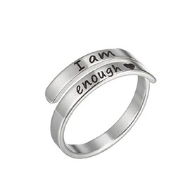Stainless Steel Christian Cross Engraved Love Faith Hope Enough Blessed Ring Polished Opening Adjustable Letter Religious Ring for Women Men Birthday Jewelry Gift-J enough