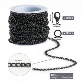 Lemonkey 33 Feet Metal Black Necklace Chains Curb Links Chains Bulk for Jewelry Making DIY Craft Kit with Lobster Clasps Jump Rings