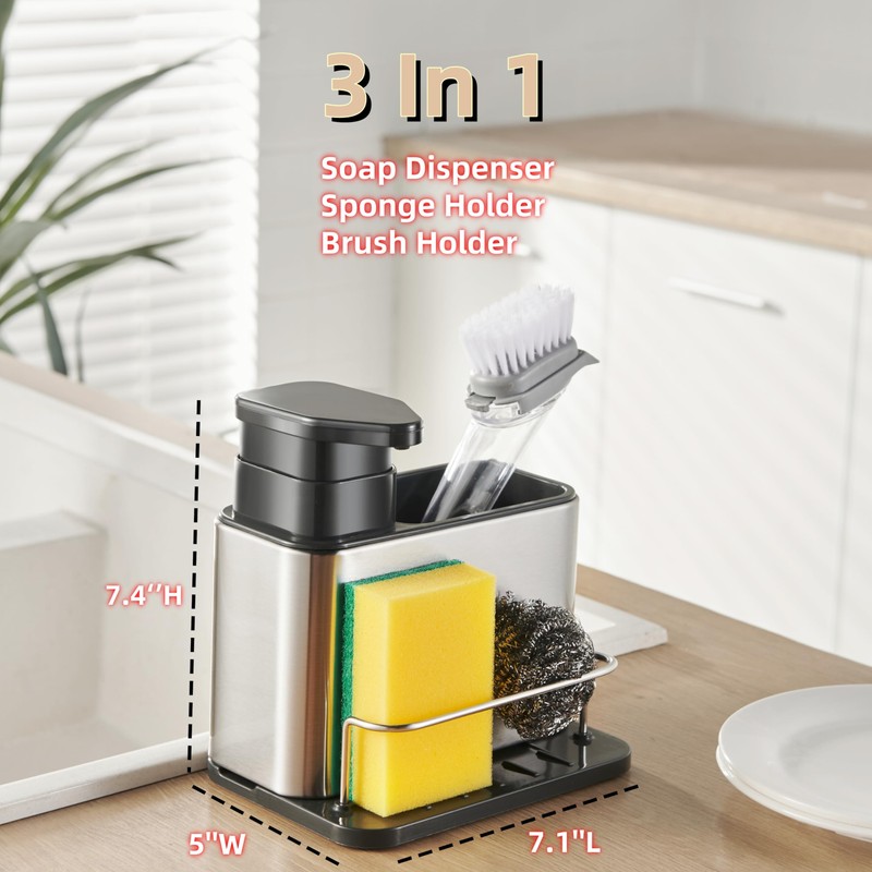 LIBODOUR Soap Dispenser for Kitchen & Bathroom Sink,3-in-1 Sponge Holder