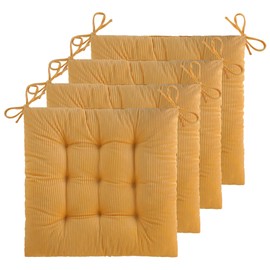 ELFJOY 4 Pack Chair Cushions for Dining Kitchen Chairs 18 Inches Seat Cushion Pads Warm Thick Corduroy Comfort Chair Cushions for Office with Ties(18", Yellow)