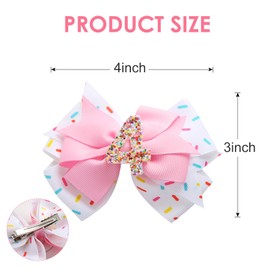 2Pcs Birthday Hair Bow for Baby Girls 2 3 4 5 6 7 Years Sprinkle Decorations Confetti Ice Cream Party Pink Pigtail Hair Accessories for Four 4th Birthday