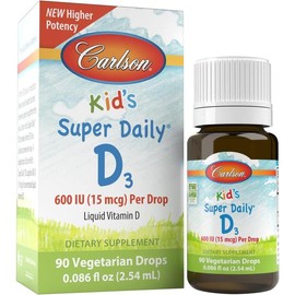 Super Daily D3 Liquid Vitamin D Drops – 600 IU (15 mcg) per Serving, 2.54 mL, Vegetarian, Unflavored Supplement for Bone, Immune & Overall Health