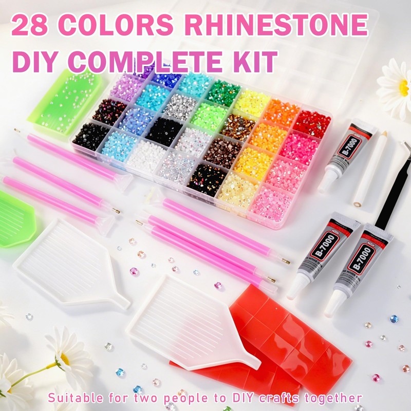 30000Pcs Bedazzling Kit with Rhinestones, 28 Colors 3mm Flatback Resin