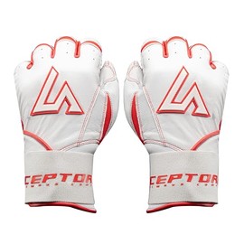 CEPTORS Candy Canes Batting Gloves Long Cuffs - Premium Nappa Leather, Handcrafted, Water-Resistant - Durable Professional Baseball Gloves - Youth-Long Cuff - Red/White - Large