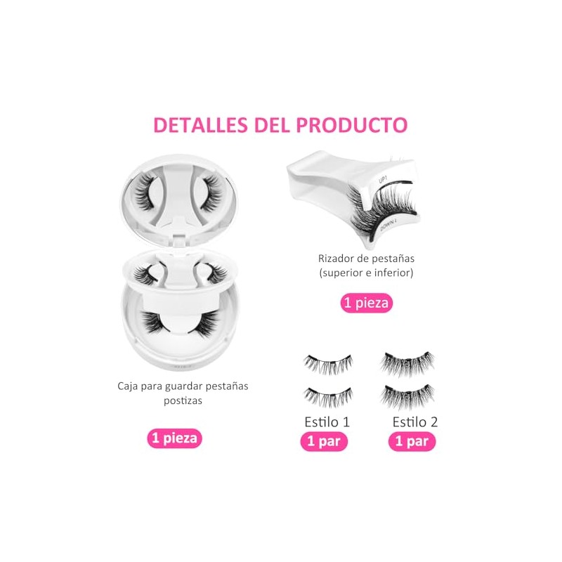 Pestañas Magnéticas Reutilizables 2 Pares, Kit con Aplicador, Sin Pegamento,