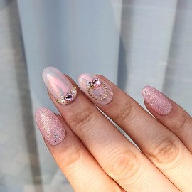 Pink Wave Handmade Nail Tips - Long Square / 핑크 웨이브 수제네일팁 - 롱스퀘어