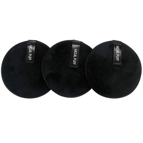 Vtrem 3 PCs Makeup Remover Pads Reusable Soft Facial Cleaning Puffs Towels Double-Side Washable Make Up Removing Cloth Microfiber Multi-function, Black