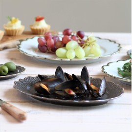 Minoru Pottery Mino Ware Omnis 220 Oval Plate KURO SABI 2 Color Set