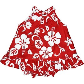 RJC Baby Girl's Hibiscus Pareo Halter Ruffle Hawaiian 2 Piece Dress Set Red 3T