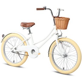 Glerc 20 Inch Kids Girls Bike for 6 7 8 9 10 Years Old Little Girls Retro Vintage Style Bicycles with Basket, Kickstand, Fenders and Bell, White