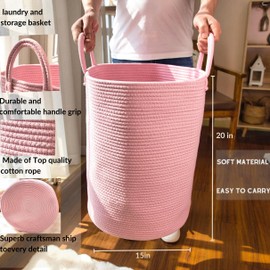 QFLQFL Woven Cotton Rope Laundry Hamper Basket,Versatile Storage for Dirty Clothes,Baby Toys,Blankets in Bathroom,Nursery,Living Room,and Bedroom,Baby Nursery Hamper Bin Woven Storage Basket Large