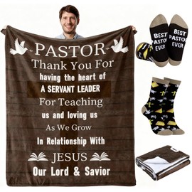 Cutecrop 2 Pcs Pastor Appreciation Gifts for Men Pastor Throw Blanket Christian Socks for Dad Grandpa(Brown,Fresh)