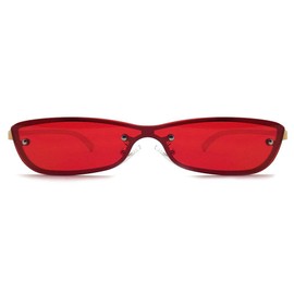 [Design Eyewear] METAL CAT'S EYE SUNGLASS (Single Lens Metal Cats Eye Sunglasses) GOLD x RED, Gold x Red