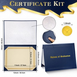 Spakon 18 Set Leather Diploma Covers Include Graduation Certificate Kit Bulk Certificate Holders 8.5" x 11" Certificate Diploma Paper with Certificate Seals Stickers for School University(Dark Blue)