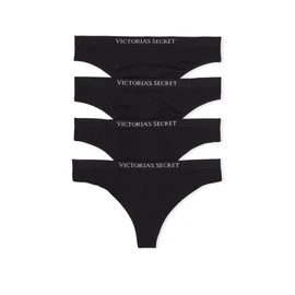 Victoria's Secret Seamless Thong Underwear Pack, Smooth Fabric, Panties for Women, 4 Pack, Black (S)