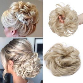 Synthetic Hair Bun Extensions Messy Curly Hair Scrunchies Hairpieces Updo Donut Hairpieces for Women -Bleach Blond & Bleach White