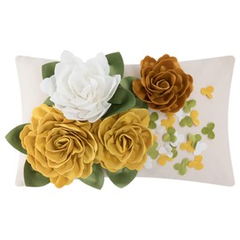 KINGROSE 3D Flower Decorative Throw Pillow Cover Floral Cushion Cover Handmade Pillow Case for Sofa Couch Chair Living Room Bed Home Decor 12 x 20 Inches Yellow