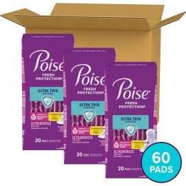 Poise Ultra Thin Incontinence Pads with Wings 5 Drop Maximum Absorbency 60 Count
