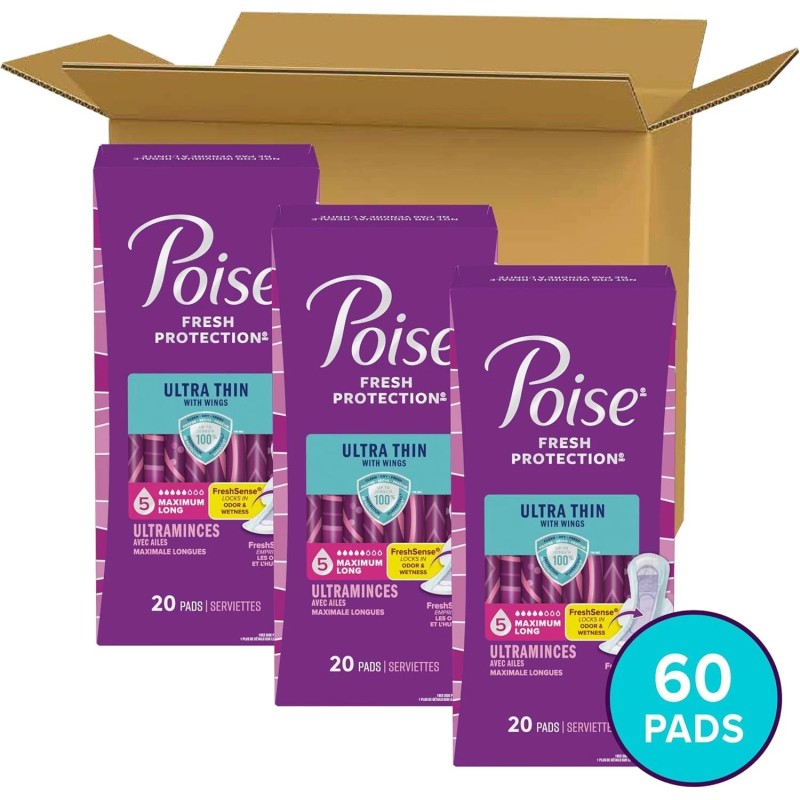 Poise Ultra Thin Incontinence Pads with Wings 5 Drop Maximum