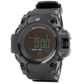 Arias ADWW18107RCSOL-01 Men's Wristwatch, Radio Solar, Digital Dash, Waterproof, Multi-functional, Backlight, Inverted LCD, Urethane Strap, Black, Black, Wristwatch, digital, radio wave solar, stylish