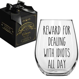 Funny Reward For Dealing With Idiots Wine Glass Gifts for Women Coworkers, Sarcastic Gifts for Men Coworker Friend Husband Boss Him Best Friends Sisters Mom, Novelty Old Fashioned Glass for Christmas