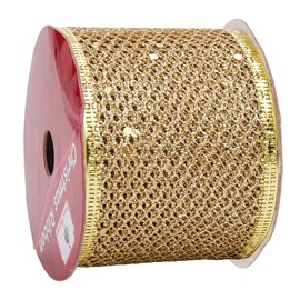 CABODYALS 9.84 Yards Champagne Gold Sparkling Trim Sequin Sheer Mesh Ribbons Sparkle Glitter Trims Wired Edge Ribbon Tulle Trims for Sewing Making Crafts Wreaths Topper Bow Gift Wrapping DIY Supplies