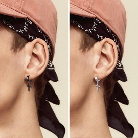 INFINIONLY Men's Women's Stainless Steel Cross Earrings Hoops Novelty Multi-coloured Earrings Dangles for Boy Fashion Piercing Earrings Creative Creole Jewellery, 2 Pairs