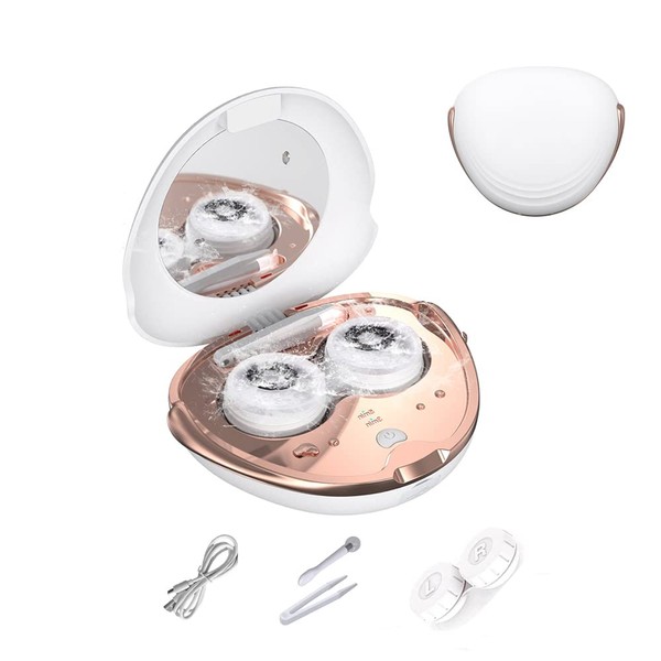 Contact Cleaning Machine, Ultrasonic Contact Lens Cleaning Machine, Small Contact Lens Case, Powerful Cleaning Protein Removal, Cosmetic Mirror Included, USB Rechargeable, Automatic Contact Cleaning Machine, Japanese Instruction Manual (White)