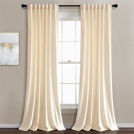 Lush Decor Prima Velvet Solid Light Filtering Back Tab/Rod Pocket Window Curtain Panel Pair, 84" L x 54" W, Ivory