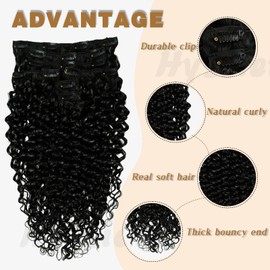 Hyssiet Curly Human Hair Clip in Extensions 7pcs with 16 Clips Healthy Wavy Clip Hair Extensions Real Human Hair 120g 20 Inch Natural Black #1B Soft Thick Curly Hair Extensions