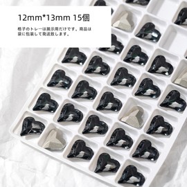 Yuzhiye 30pcs Heart Shape Black Glass Stone Nail Parts Large Cute Nail Art Decoration (Black)