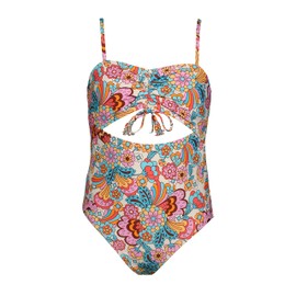 Hobie Girls' Cutout One Piece Swimsuit, Multi//Beach Bum