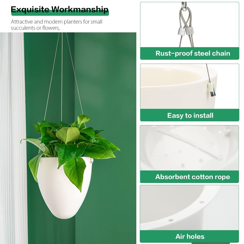 Sungmor 3 Pack Self Watering Hanging Planters, Unique Eggshell Shape