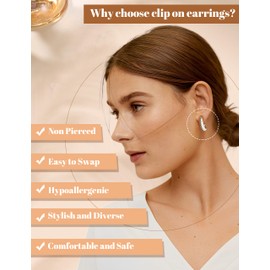 FIOROYAL 3 Pairs of Gold Clip-On Earrings Women's Without Pierced Ears, Gold Clip Earrings, Women's 14K Gold-Plated Gold Chunky Tube, Croissant Water Drops, Fake Earrings, Without Pierced Ears, Golden