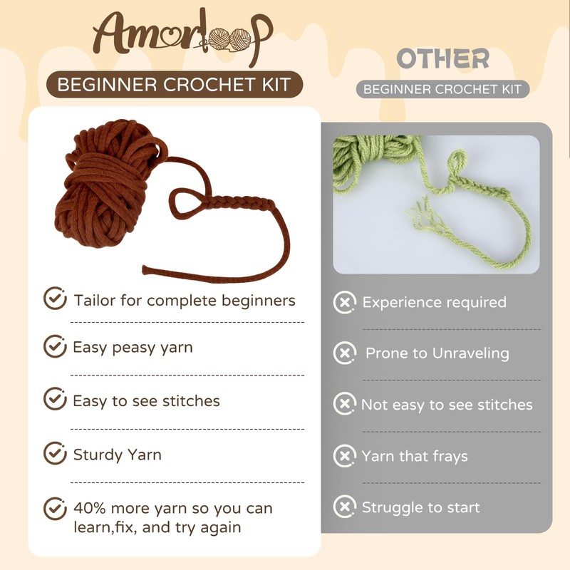 Amorloop Crochet Kit for Beginners – Easy-to-See Stitches Yarn, Pre-Started