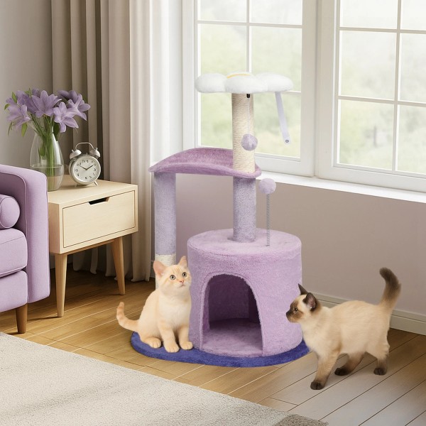 Unbranded 33in Purple Indoor Cat Tree Tower with Cat Scratching