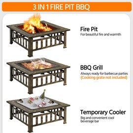 Topeakmart Fire Pit Wood Burning Fire Pits Fireplace Large Square Fire Pit for Outside Patio BBQ with Spark Screen, Mesh Cover