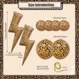 8pcs 4D Leopard Print Aluminum Foil Balloons Set Cheetah Gold Ribbon Wild One Jungle Animal Decorations for Safari Theme Wild One Cheetah Zoo Theme Leo Birthday Party Supplies