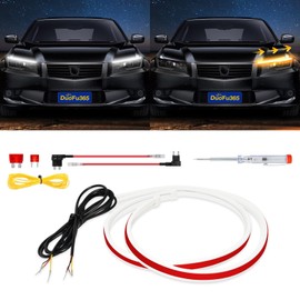 DUOFU365 DRL Led Light for Car, Switchback Led Strip Light, 2Pcs 24inches Dual Color Sequential Turn Signal Strip (Amber/Yellow & White)